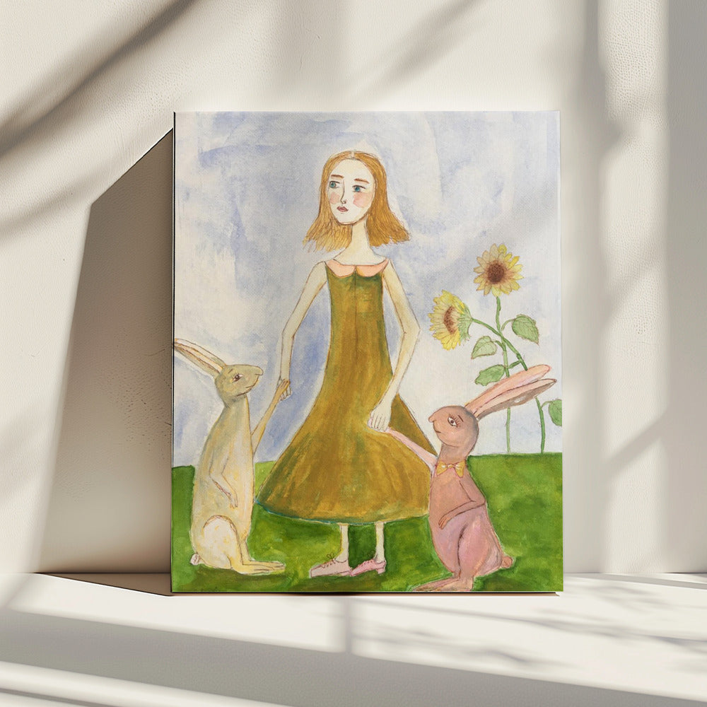 Mädchen mit ihren Kaninchen | Leinwand