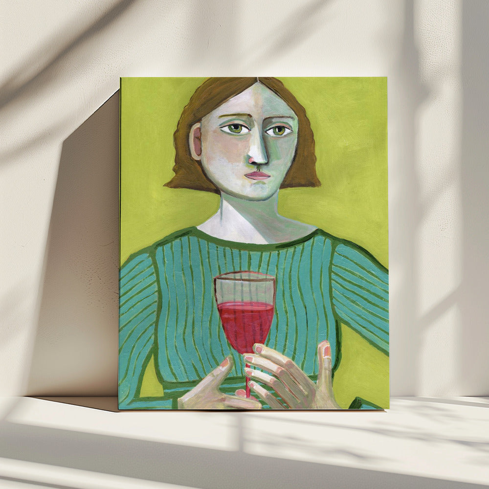 Dame mit Rotwein | Leinwand