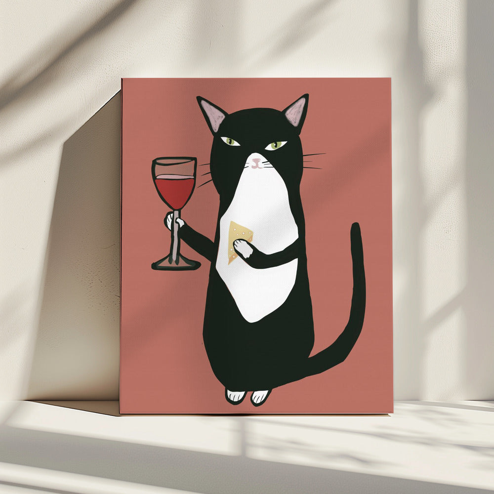 Katze mit Wein | Leinwand