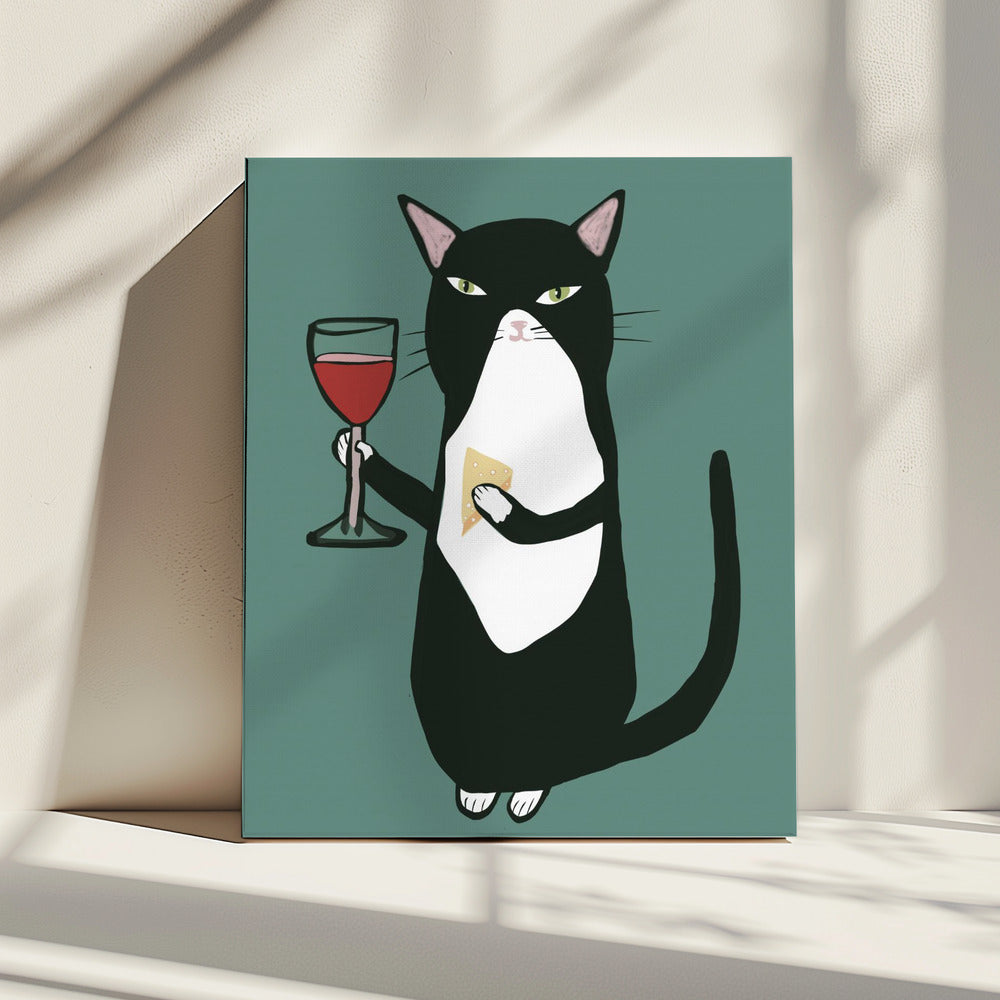 Katze mit Wein | Leinwand