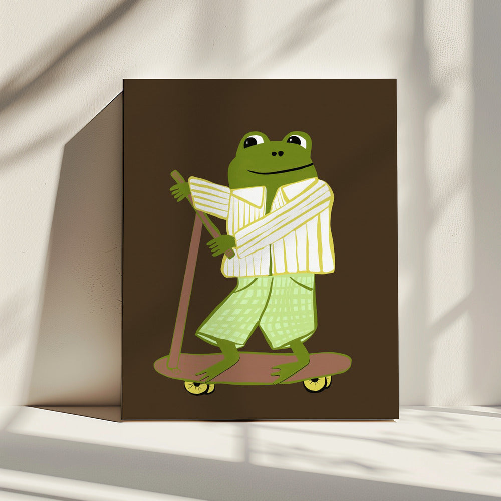 Frosch auf Roller | Leinwand