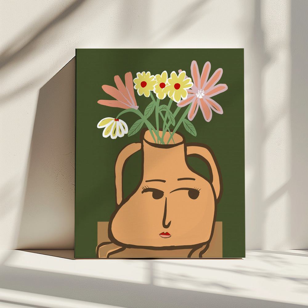 Dame in Vase mit Blumen | Leinwand