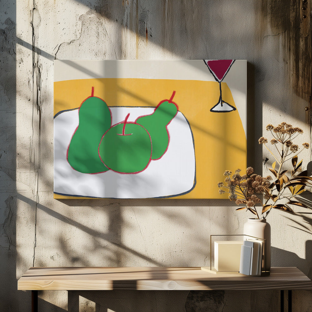 Grüne Birnen auf dem Tisch | Leinwand