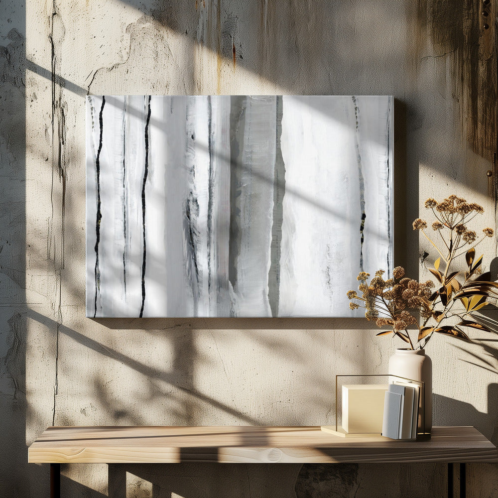 Vertikale Linien und silberne Schleier | Leinwand