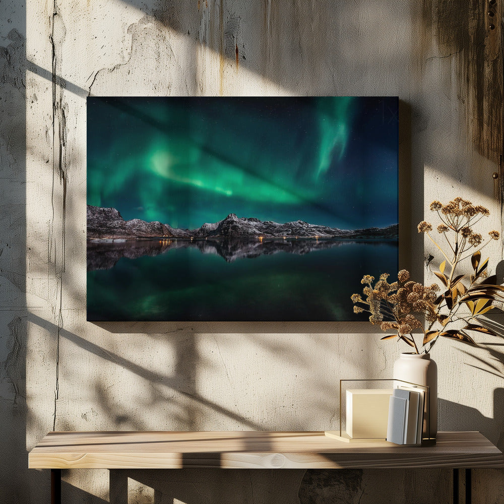 Lofoten Aurora Reflexion | Leinwand