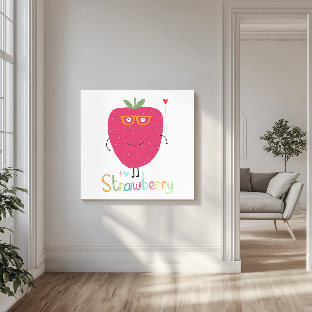 Ich liebe Erdbeeren! Süße Erdbeere mit Herz | Leinwand