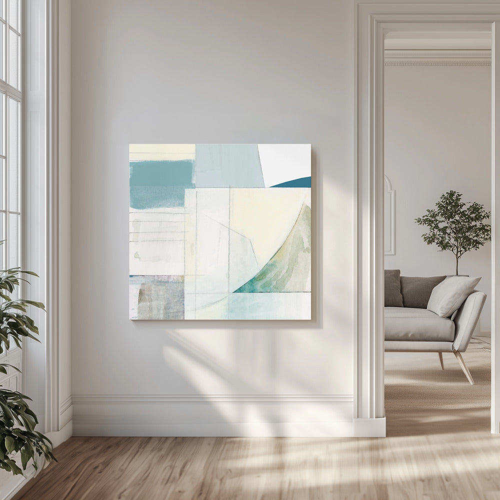 Abstrakte blau-weiße Formen Neutral Nr. 1 Druck | Leinwand