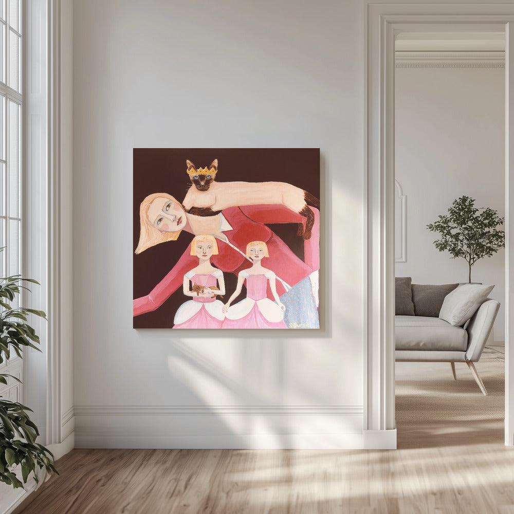 Katzendame mit Siamkatze mit Krone | Leinwand