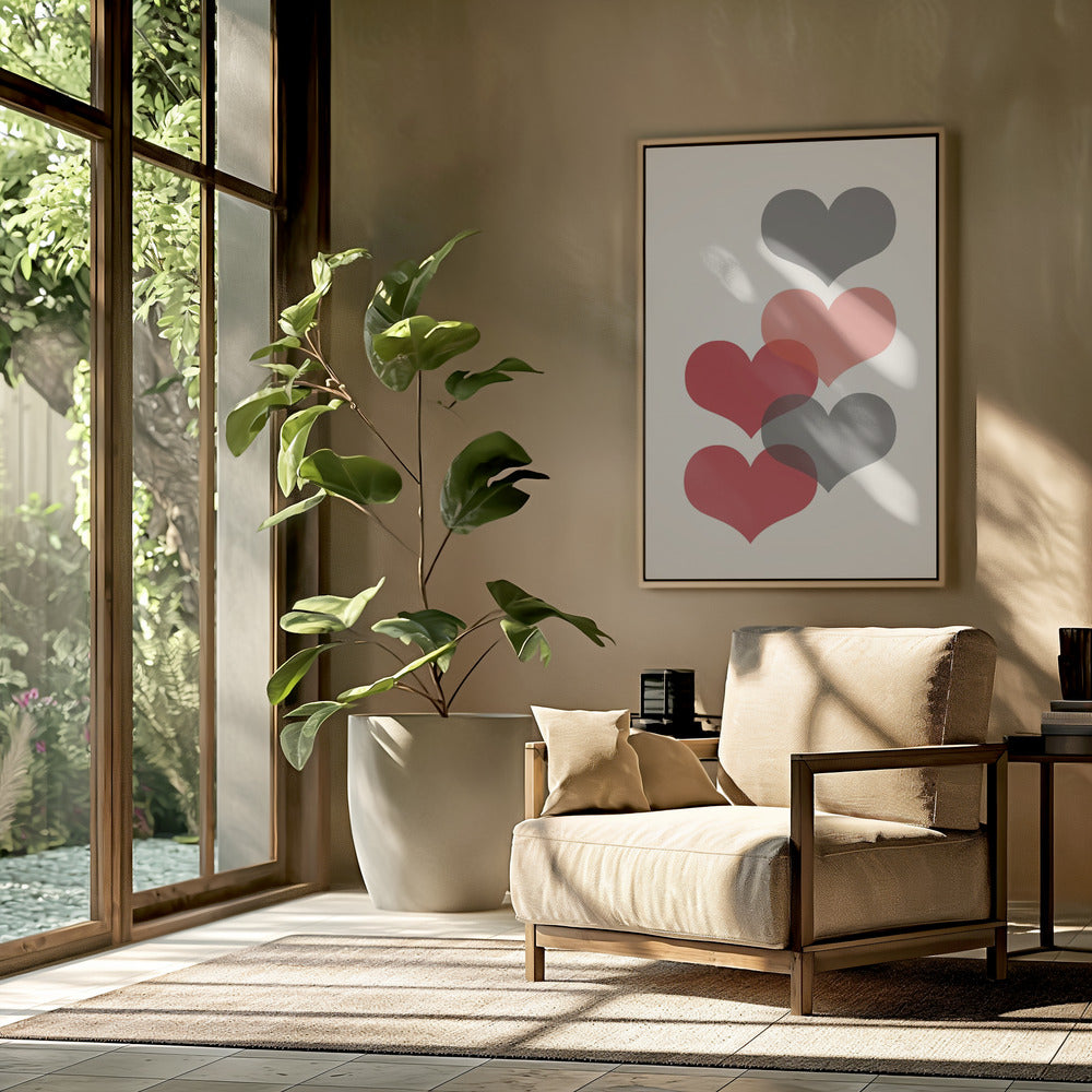 Mid century hearts in red | Poster