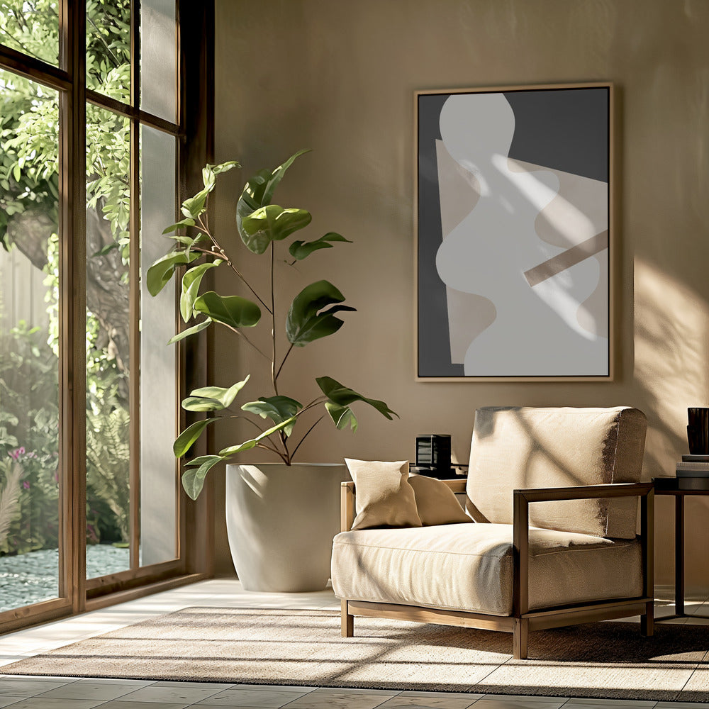 Beige Grafikkurven Kunst | Poster