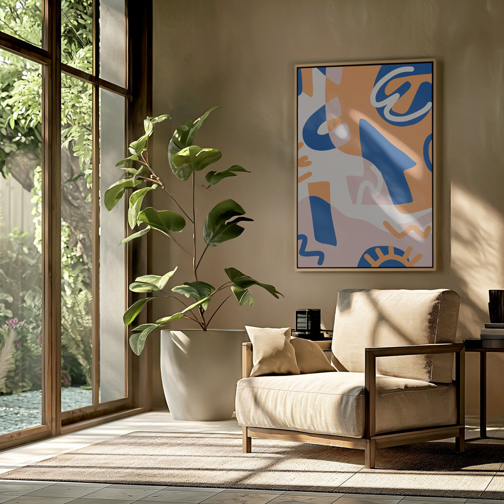Abstrakte Formen in Blau und Orange | Poster
