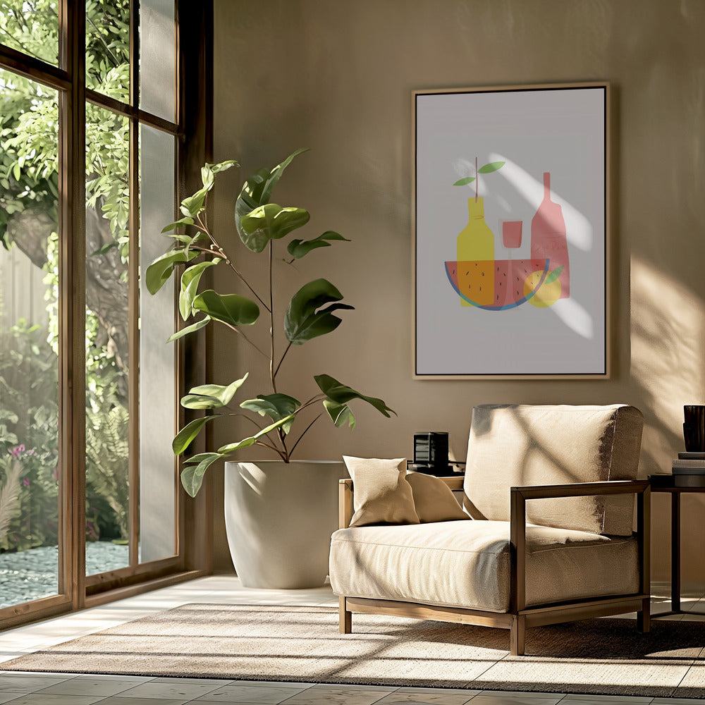 Stillleben mit Wein und Flaschen | Poster