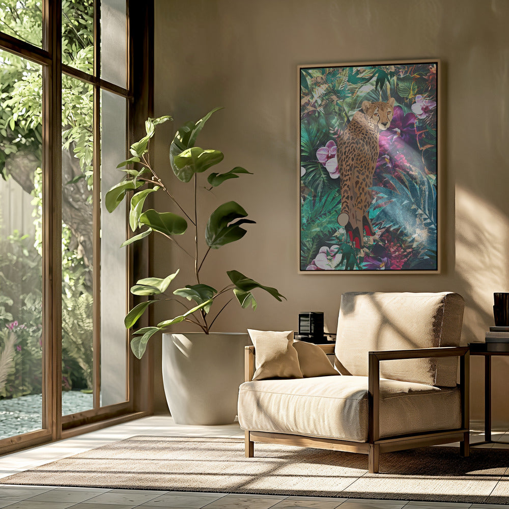 Tropical Floral Jungle - Cheetah in heels | Poster