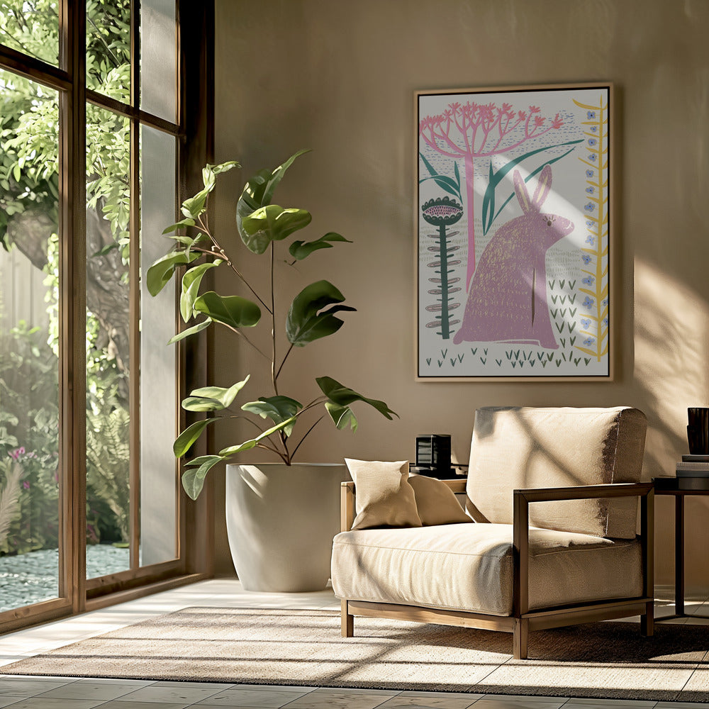 Blockdruck lila Hase | Poster