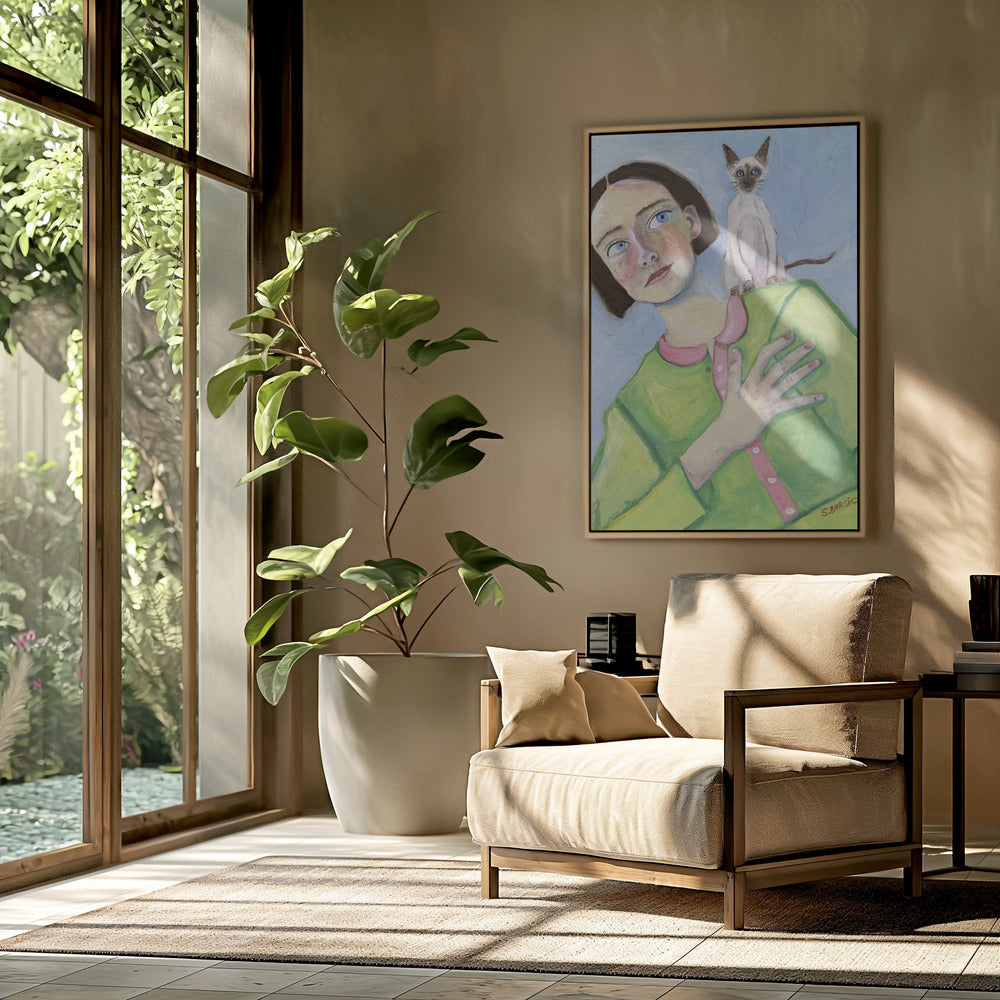 Mädchen mit Katze auf der Schulter | Poster