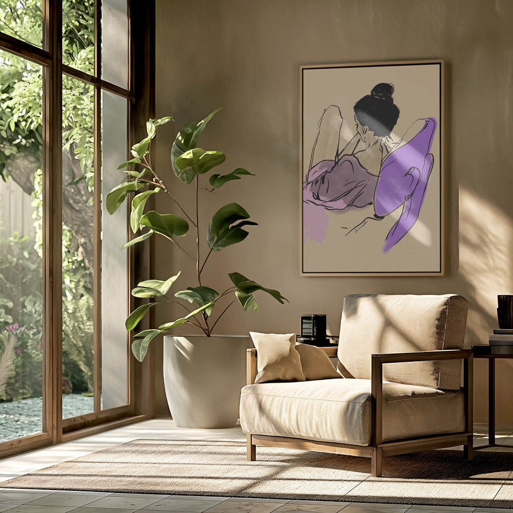 Reclining Woman Draped in Fluid Purple and Pink Tones | Poster