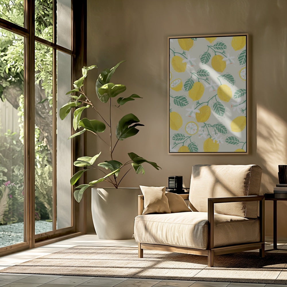 Yellow Lemon and Green Leaves | Poster