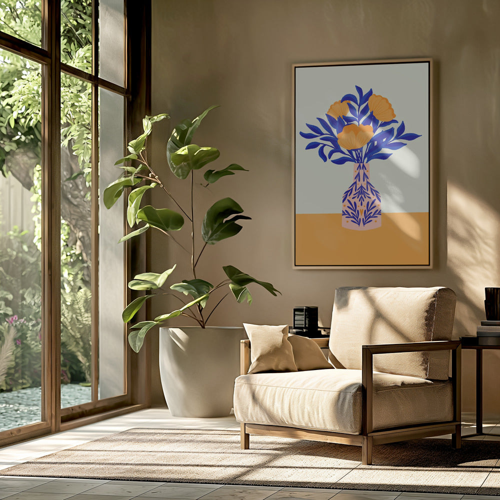 Orangefarbene Mohnblumen in einer Vase | Poster
