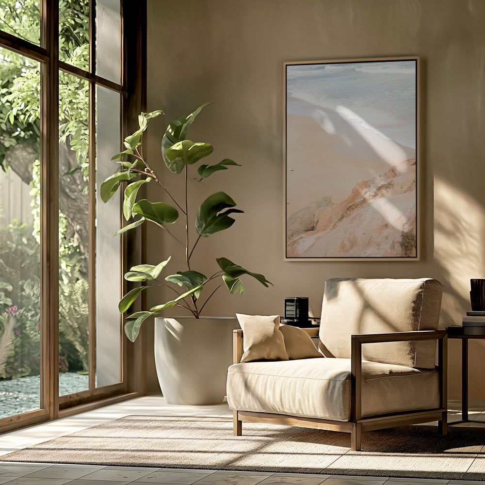 Sandy Beach Meeting Rocky Cliffs | Poster