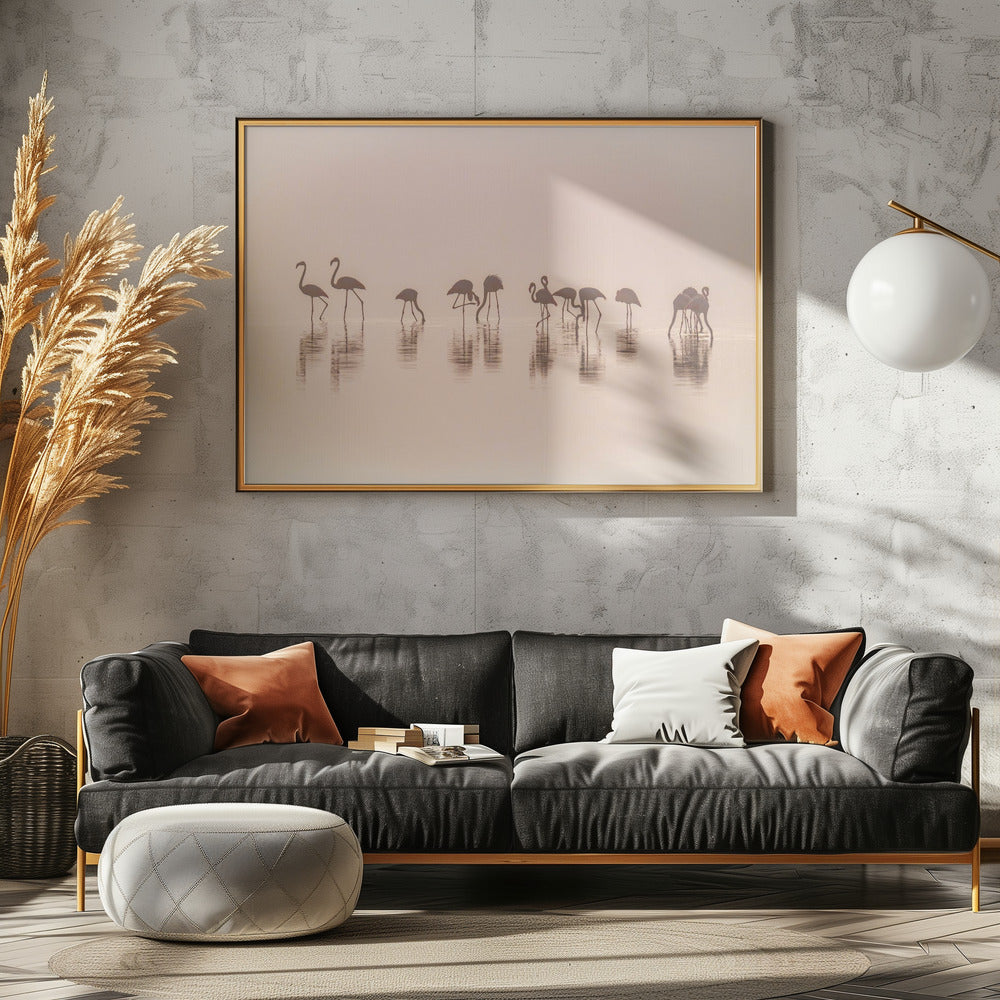 Flamingos im Nebel | Poster