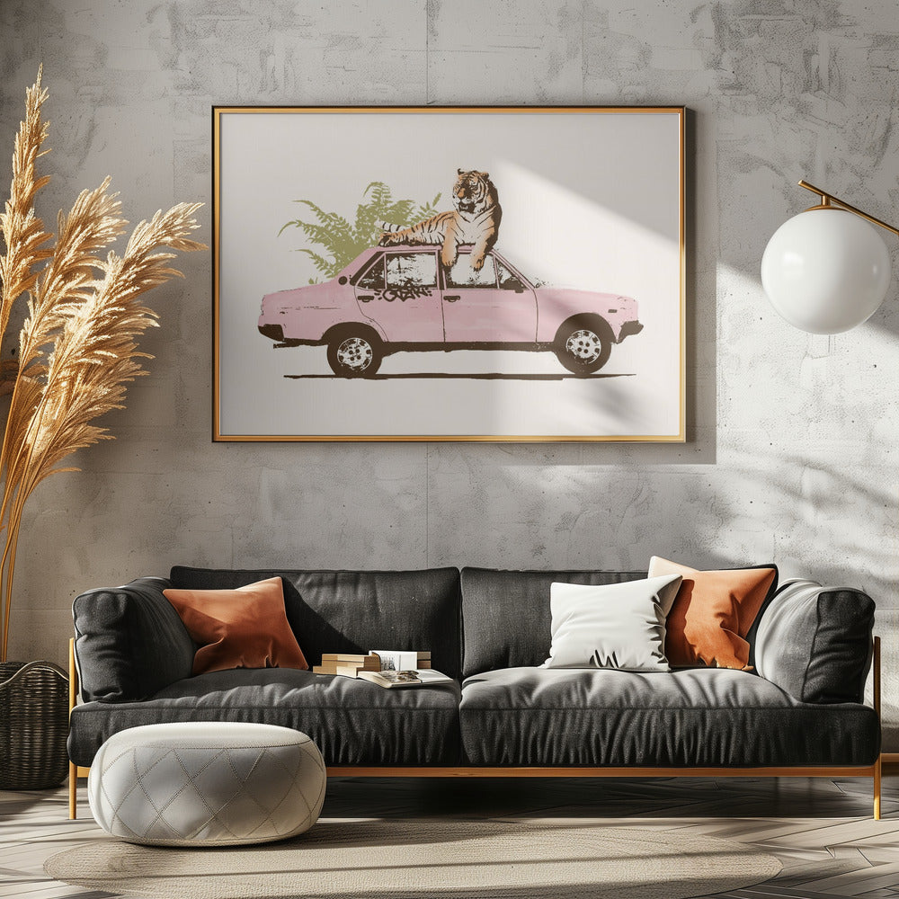 Tiger On Car | Canvas