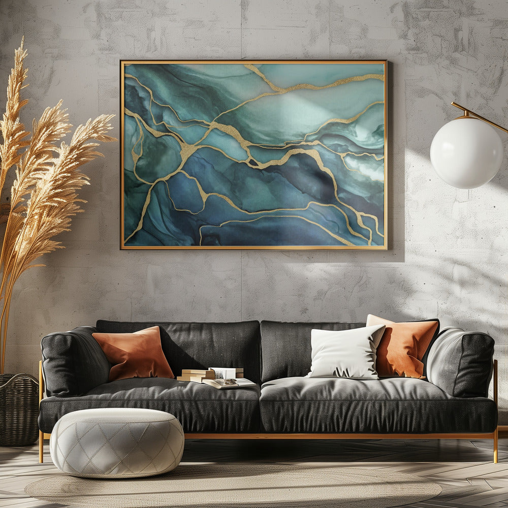 Marmor Eleganz Blaugrün Gold | Leinwand