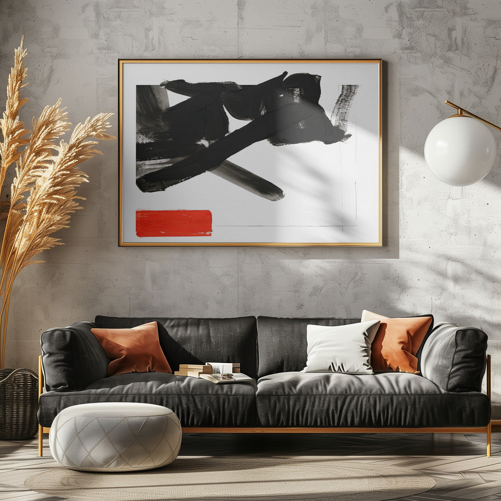 Zen-Pinselstrich mit rotem Block 1 | Poster