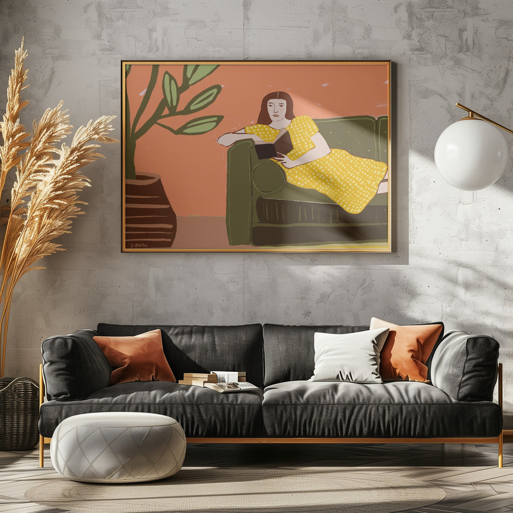 Lesende Frau im gelben Kleid | Poster
