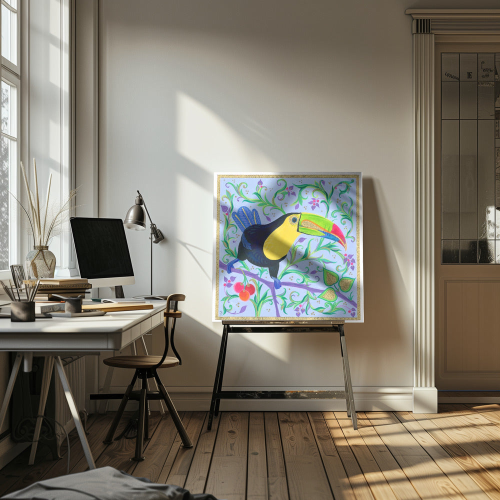 Bunter Schnabel auf einem Ast | Leinwand