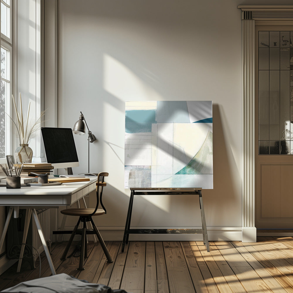 Abstrakte blau-weiße Formen Neutral Nr. 1 Druck | Leinwand