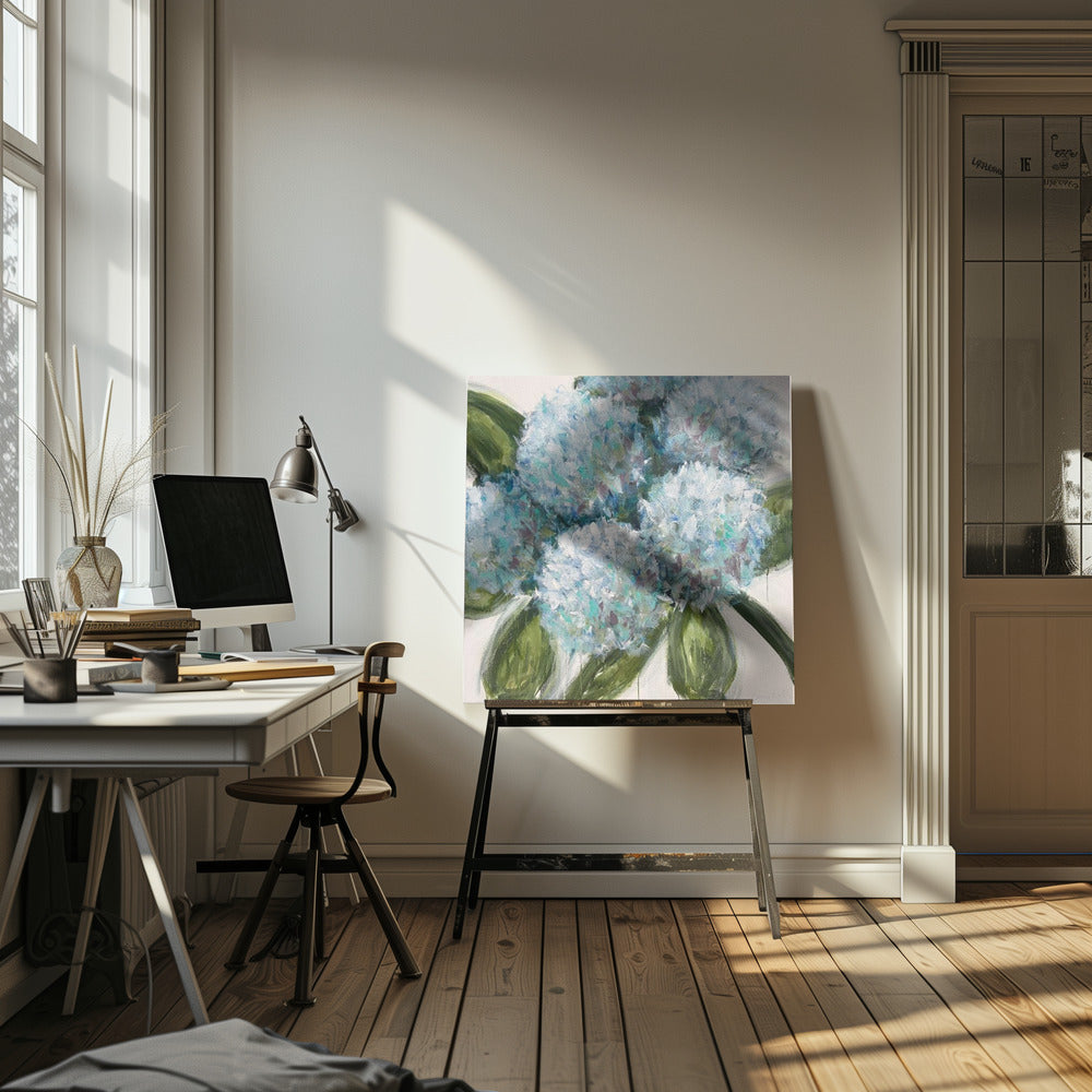 Blue Hydrangeas with Green Leaves | Canvas