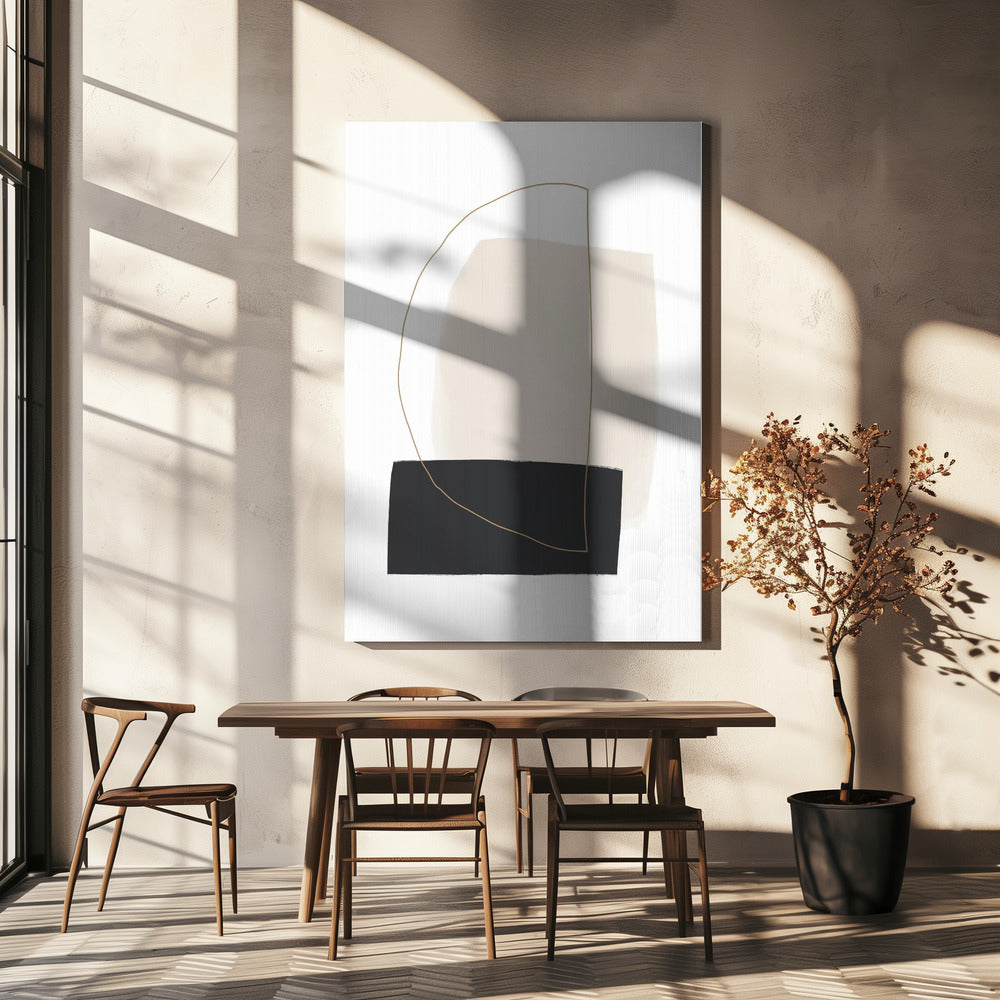 Geometrische Formen in Schwarz-, Weiß- und Beigetönen | Leinwand