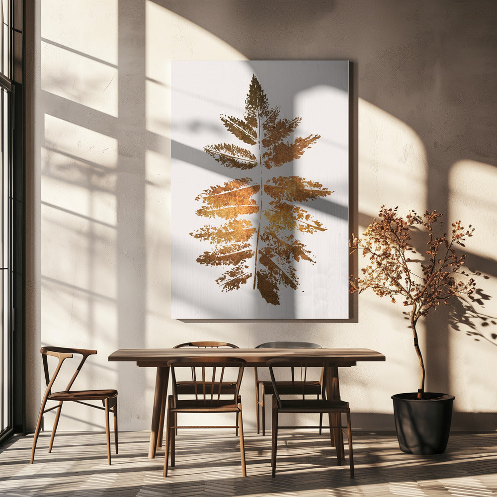 Eichenblattdruck Gold | Leinwand