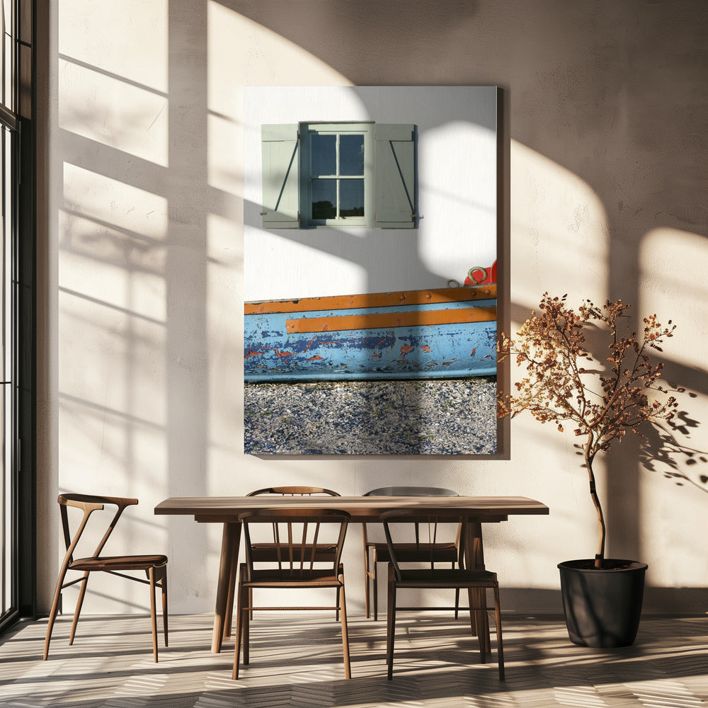 Pastellfarbenes Fenster mit Fensterläden | Leinwand