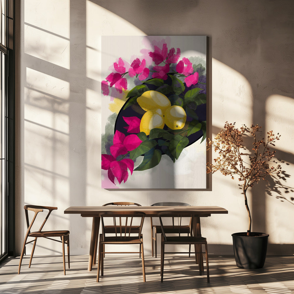 Bougainvillea und Zitronen | Leinwand