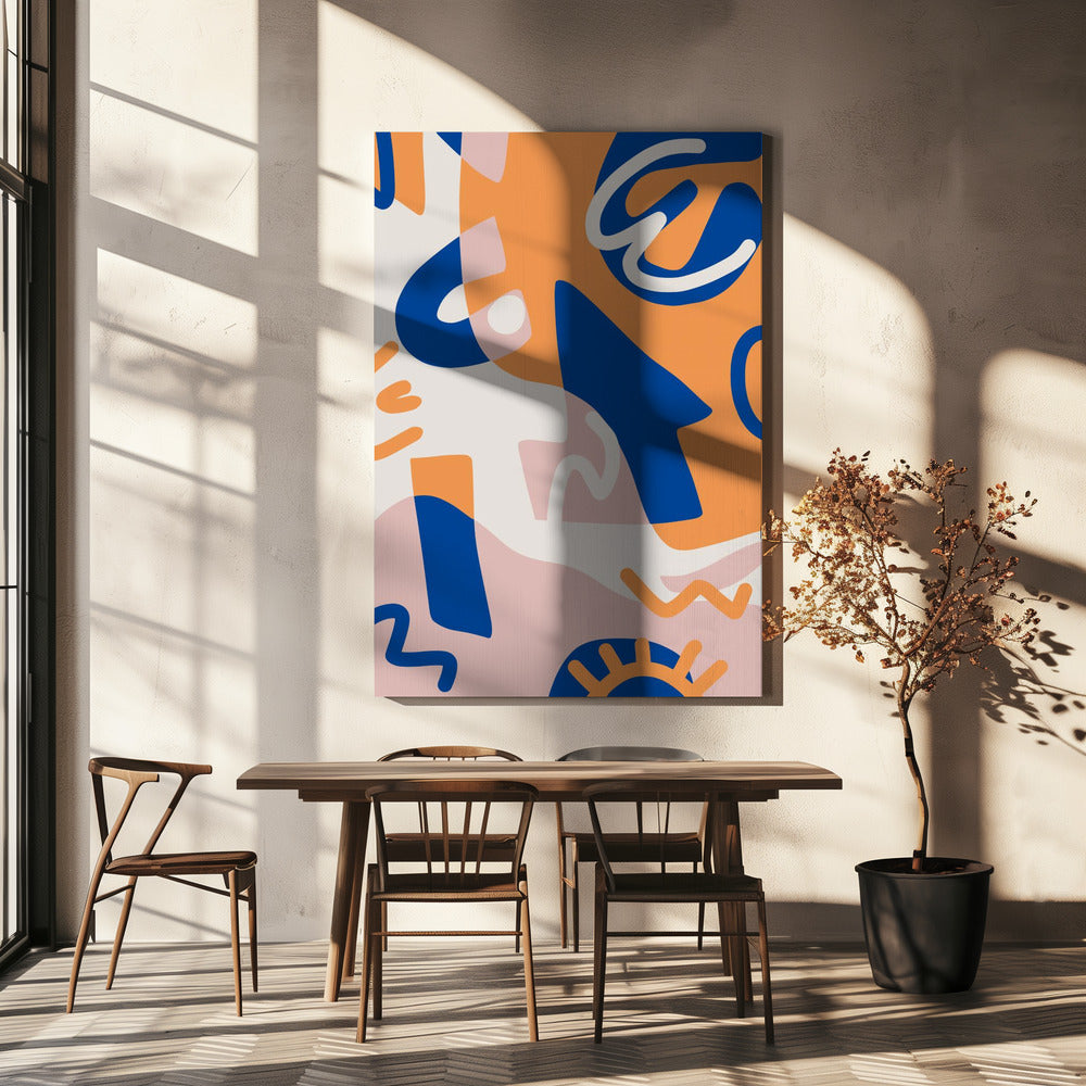 Abstrakte Formen in Blau und Orange | Leinwand