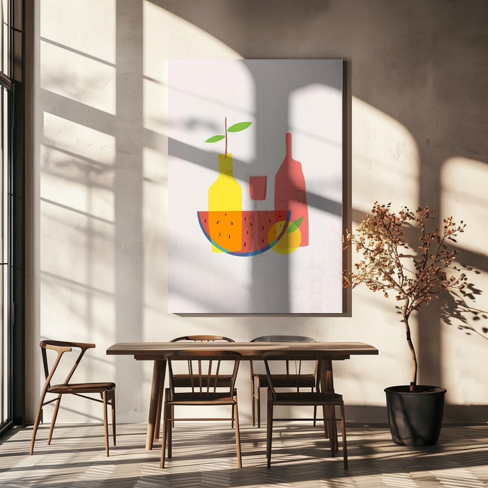 Stillleben mit Wein und Flaschen | Leinwand