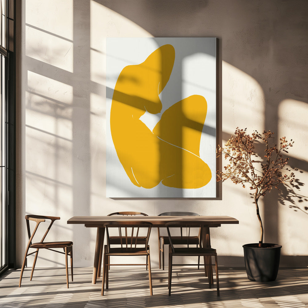 Gelbe Silhouette einer weiblichen Figur | Leinwand
