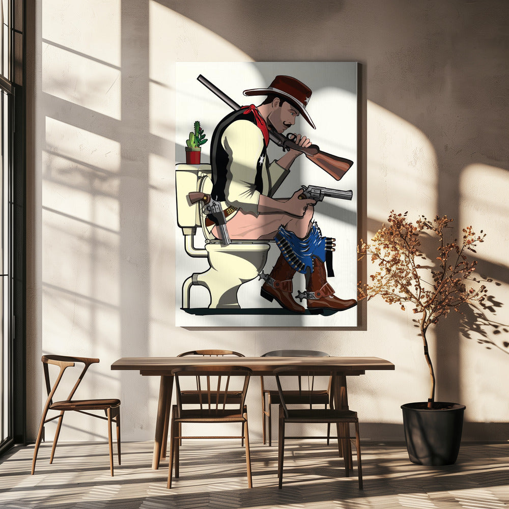 Cowboy auf der Toilette | Leinwand