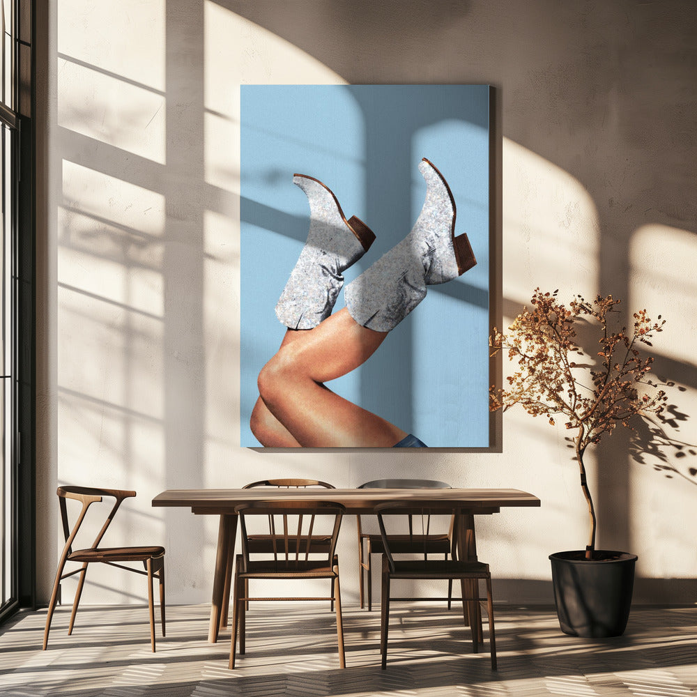 Diese Stiefel Glitter Blue II | Leinwand