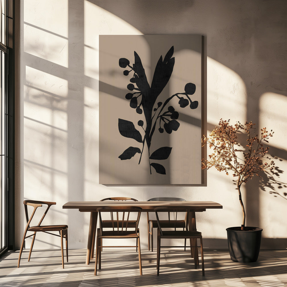 Schwarze Blumenknospen Moderne Botanische Silhouette | Leinwand