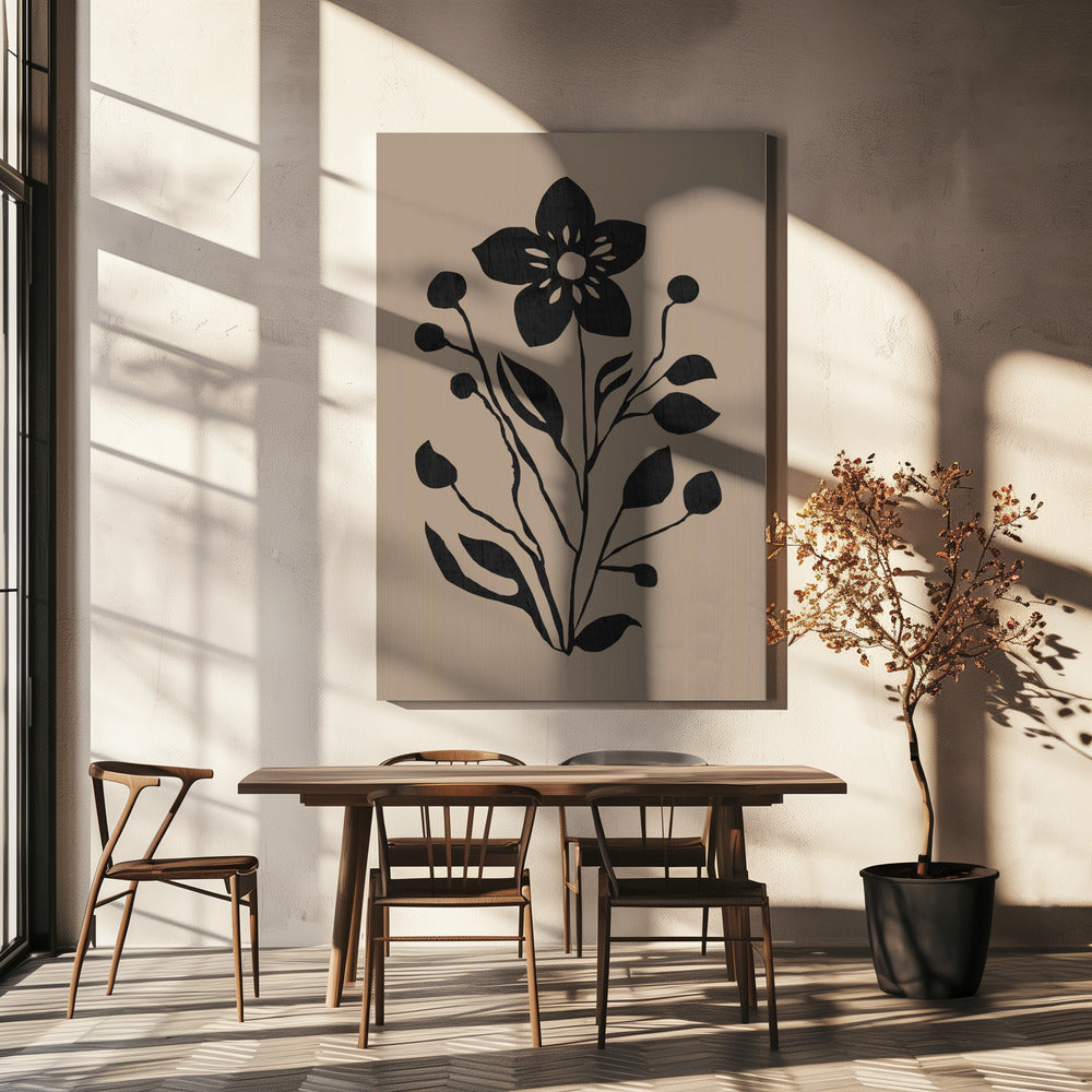 Schwarze Blume Moderne Botanische Silhouette | Leinwand