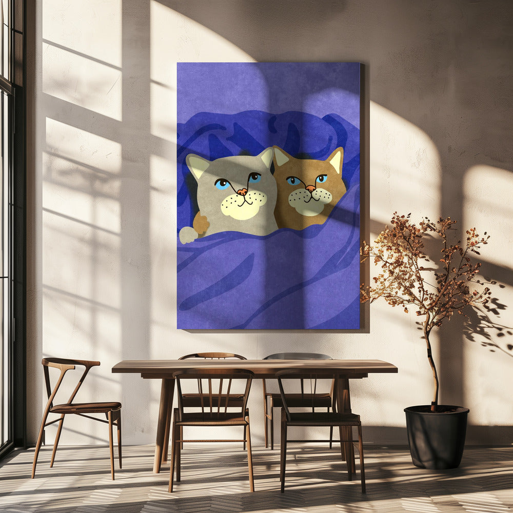 Katzen im Bett | Leinwand