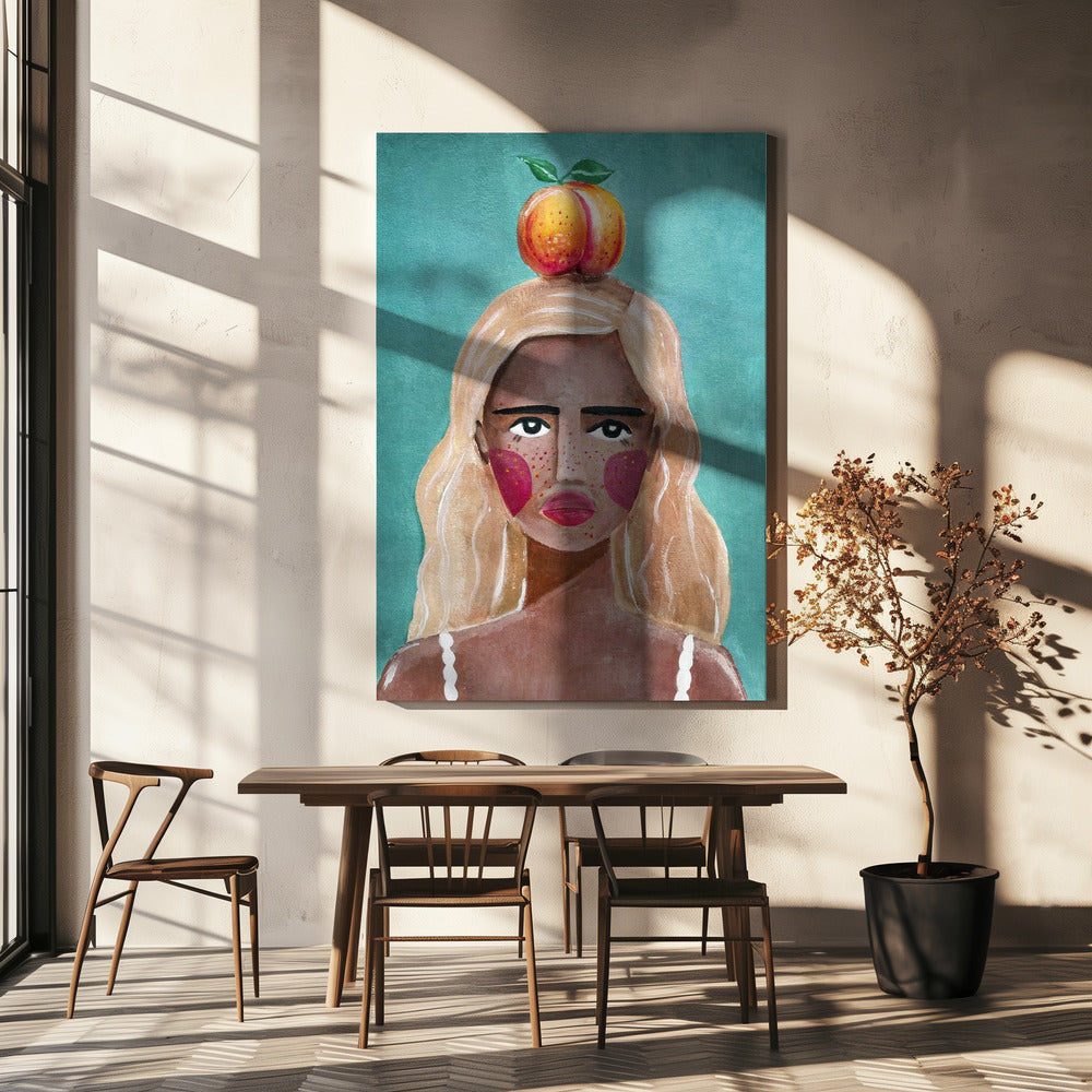 Frau mit Pfirsich | Leinwand