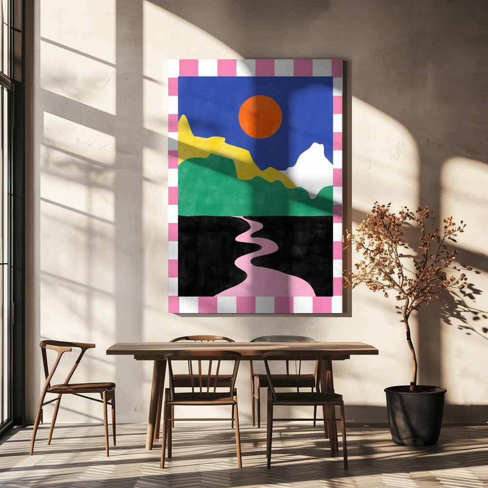 Minimalistische Landschaft mit leuchtenden Farben | Leinwand