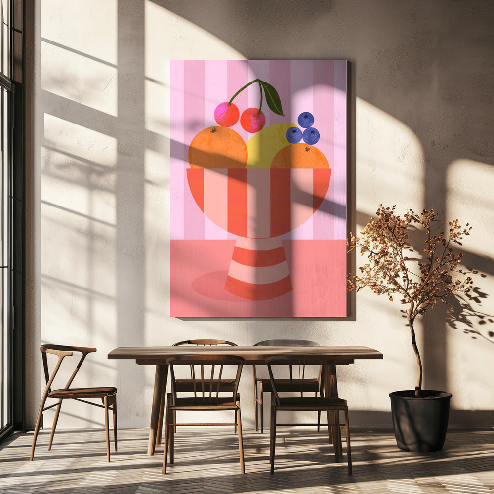 Obst in gestreifter Schale | Leinwand
