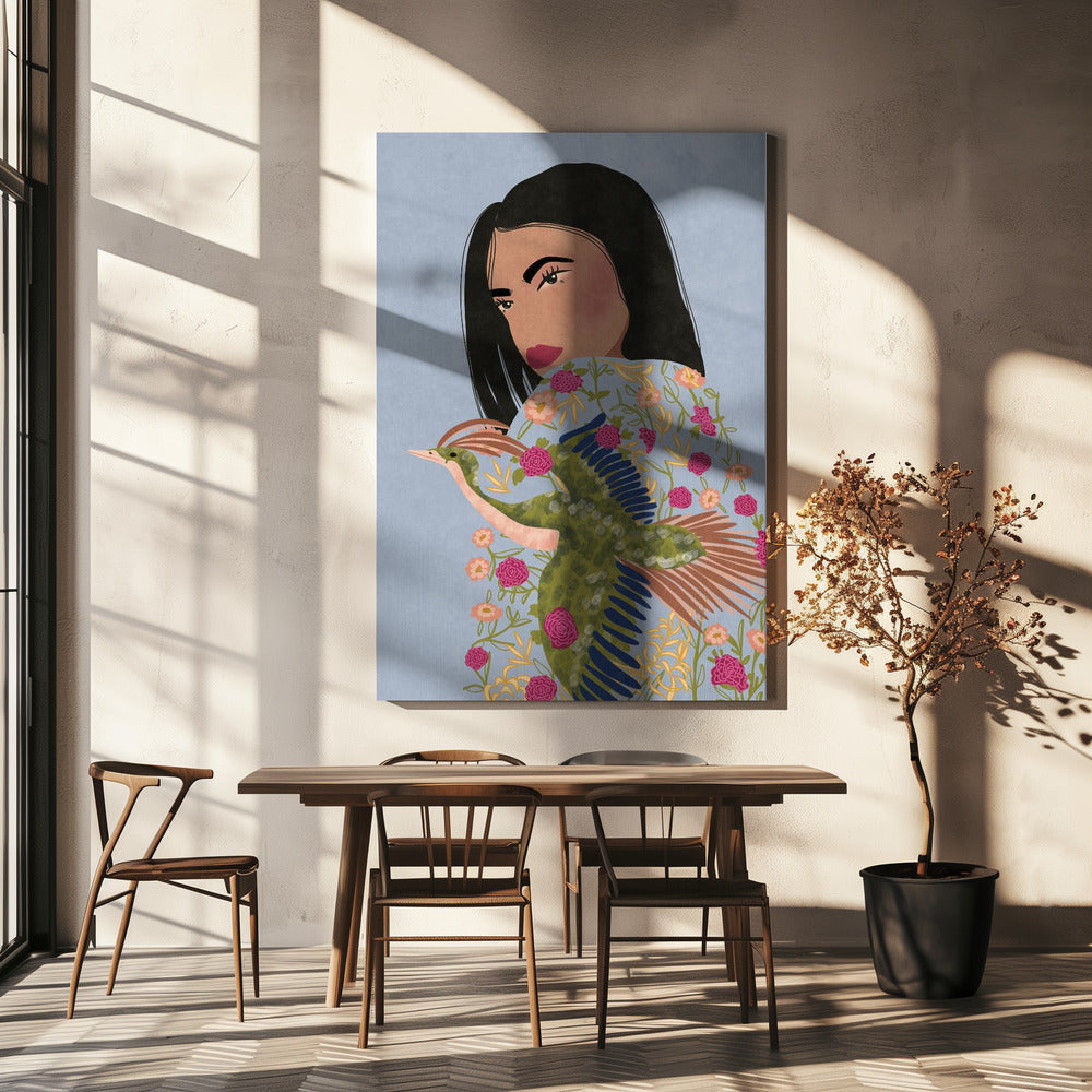 Mädchen mit Kranich | Leinwand