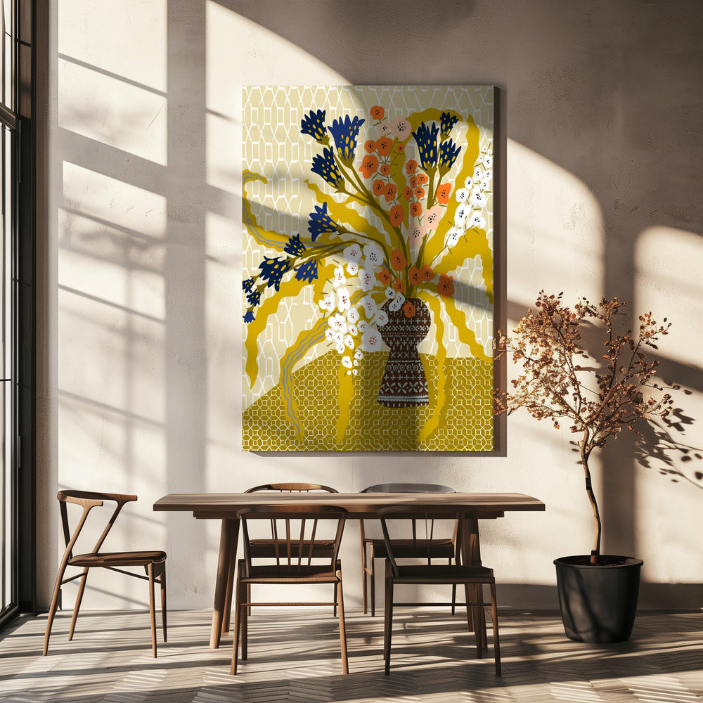 Florales zeitgenössisches Stillleben Senfgelb | Leinwand