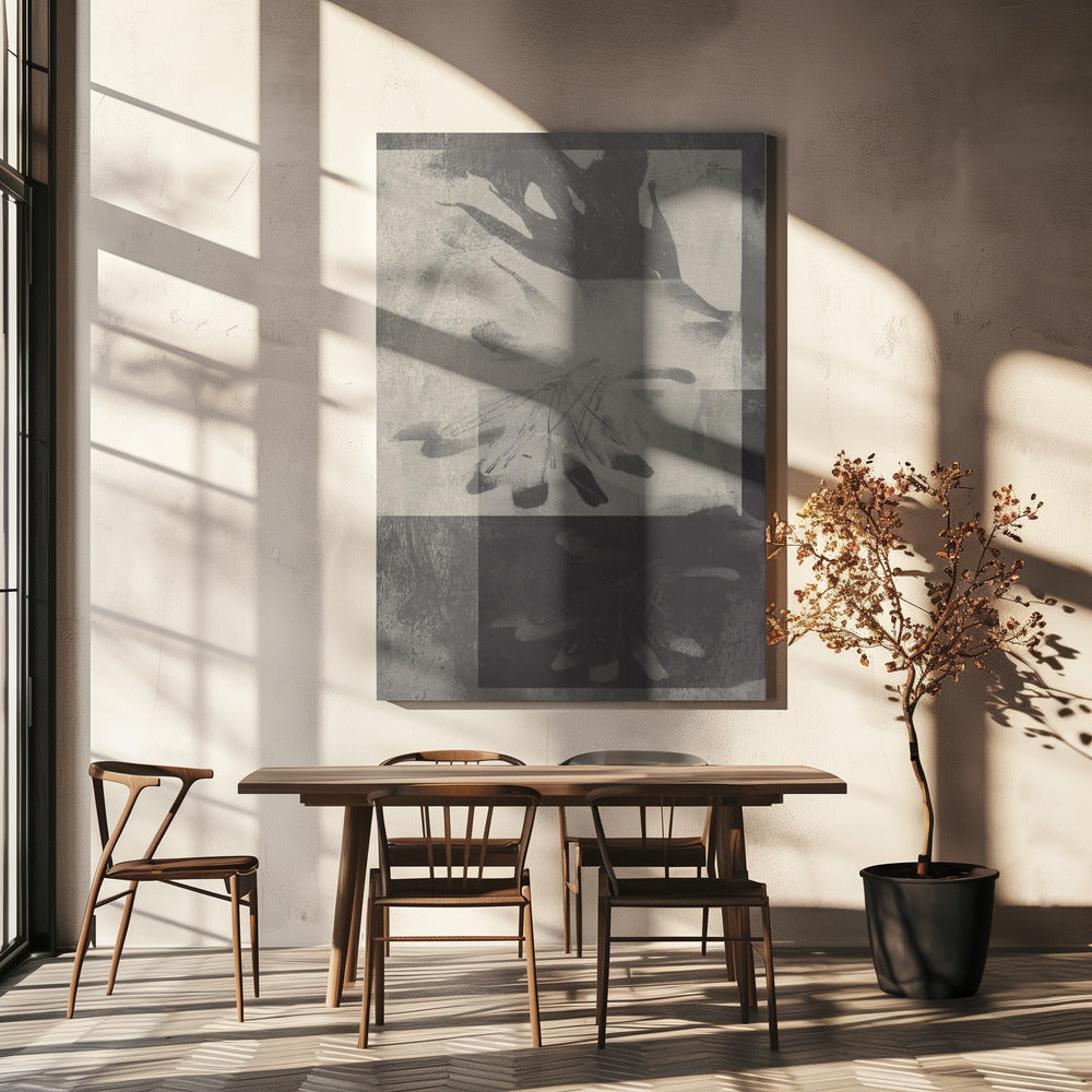 Whispering Leaves – Abstraktes Muster in Taupe und Weiß | Leinwand