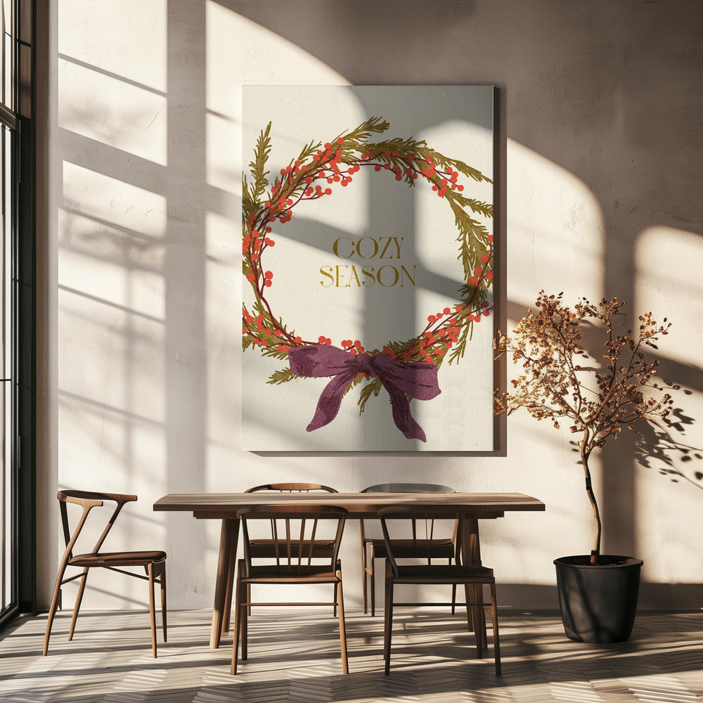 Cozy Season. Christmas wreath with bow | Canvas